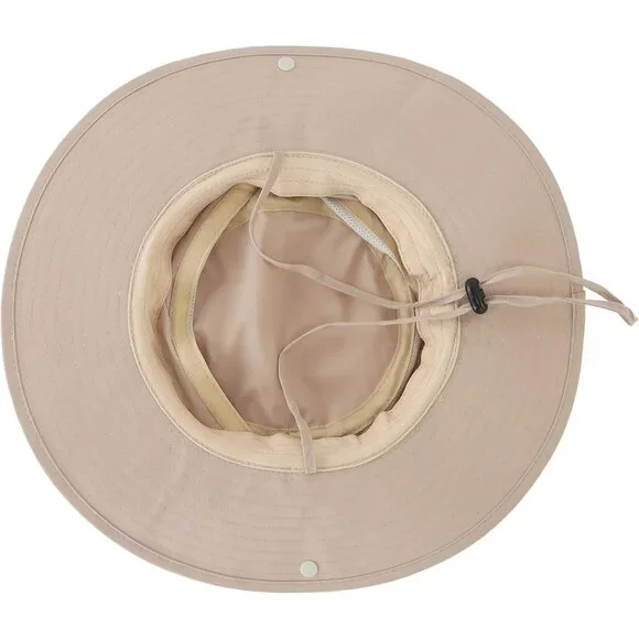 Unisex Light Khaki 100% Polyester Wide Brim Boonie Mesh Chin Strap Bucket Hat - Picture 6 of 6